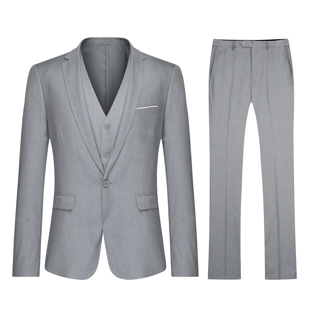 3-Piece One Button Formal Suit Light Grey Suit