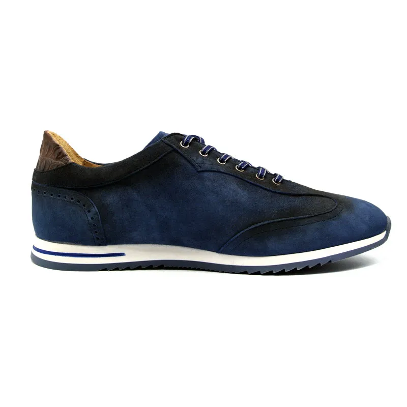 66-200-NVY COSTA Italian Burnished Suede Sneaker, Navy