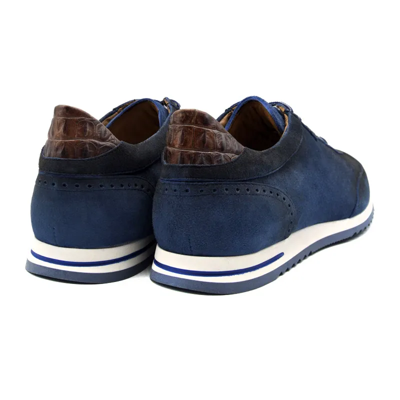 66-200-NVY COSTA Italian Burnished Suede Sneaker, Navy