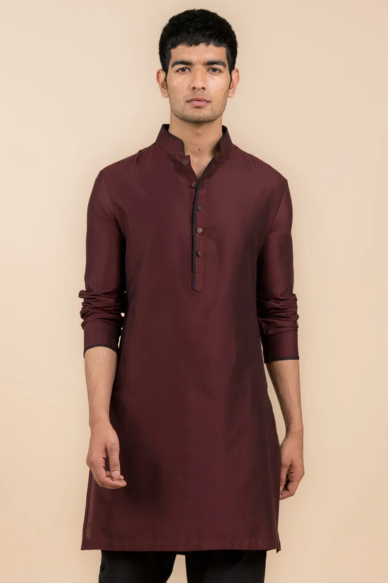 Band Collar Kurta In Contrast Edging