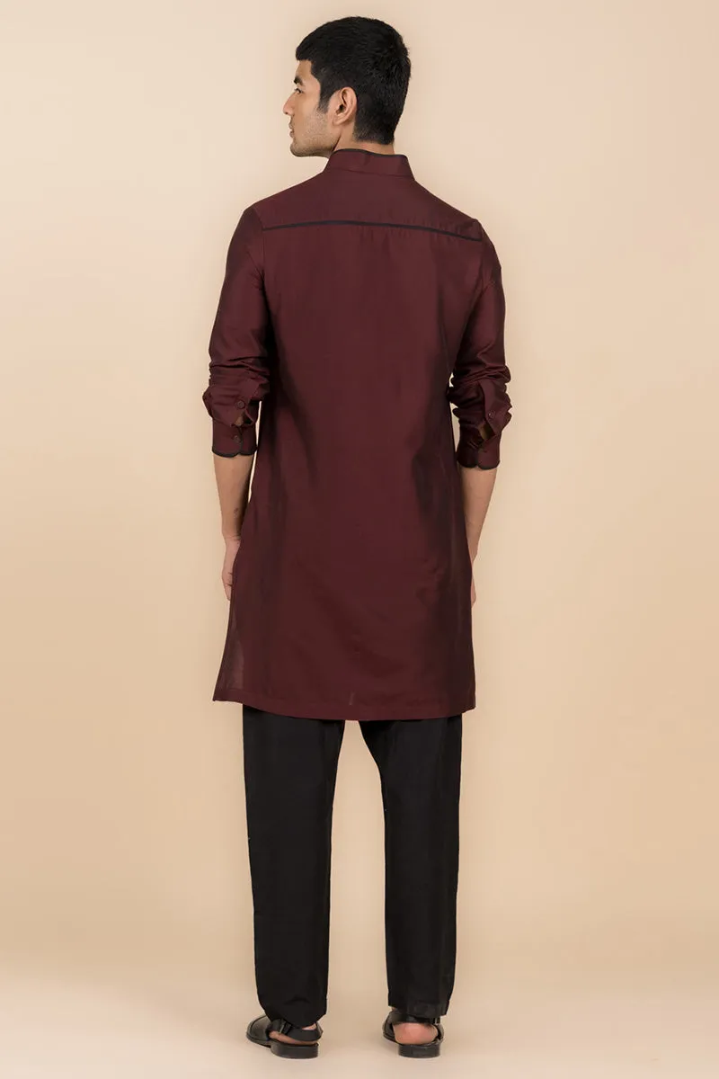 Band Collar Kurta In Contrast Edging