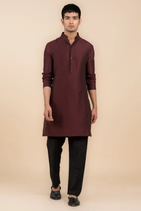 Band Collar Kurta In Contrast Edging