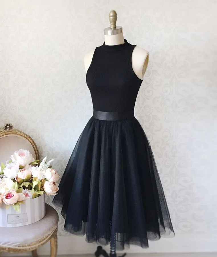 Black tulle simple short prom dress, black homecoming dress