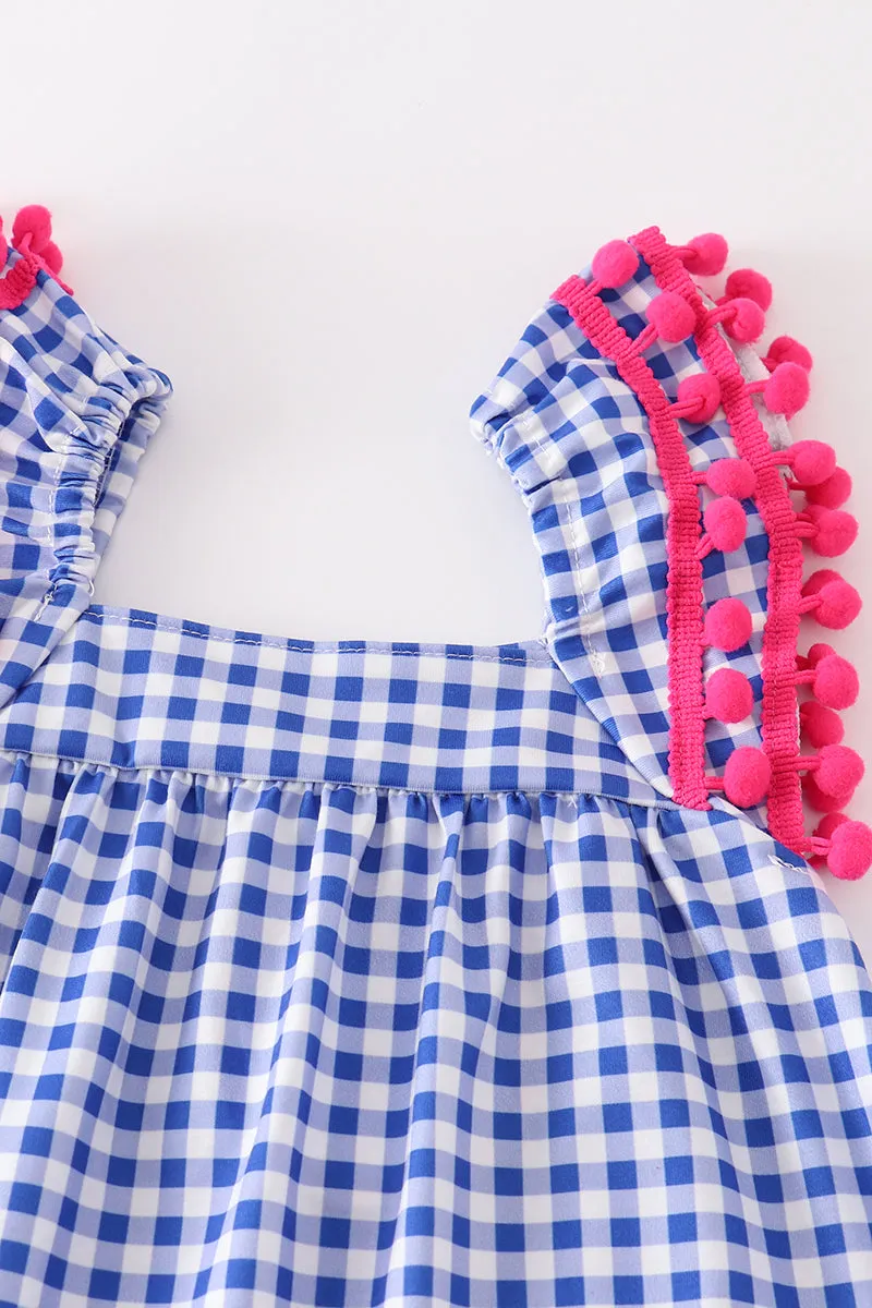 Blue pencil applique plaid girl set