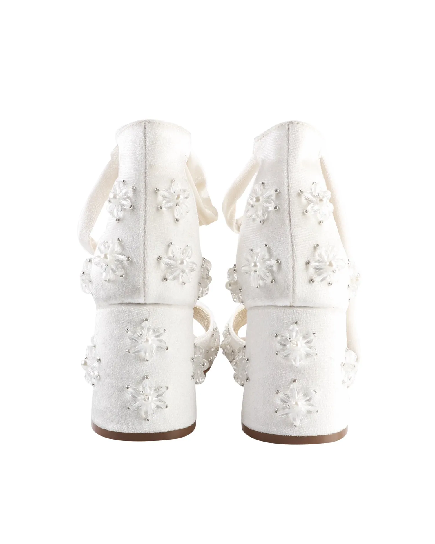 Elegant Velvet Wedding Heels Adorned with Pearl and Crystal Flowers