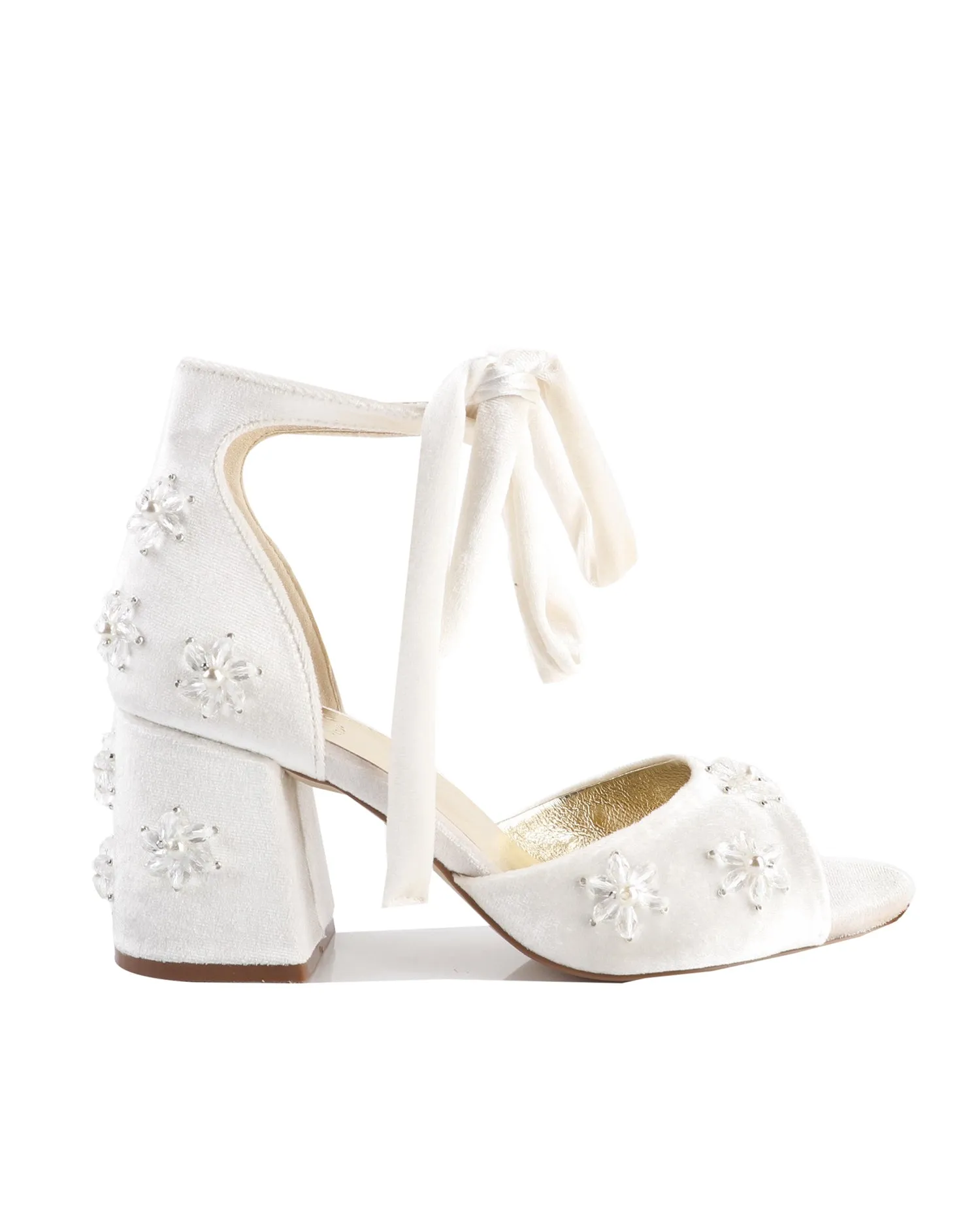 Elegant Velvet Wedding Heels Adorned with Pearl and Crystal Flowers