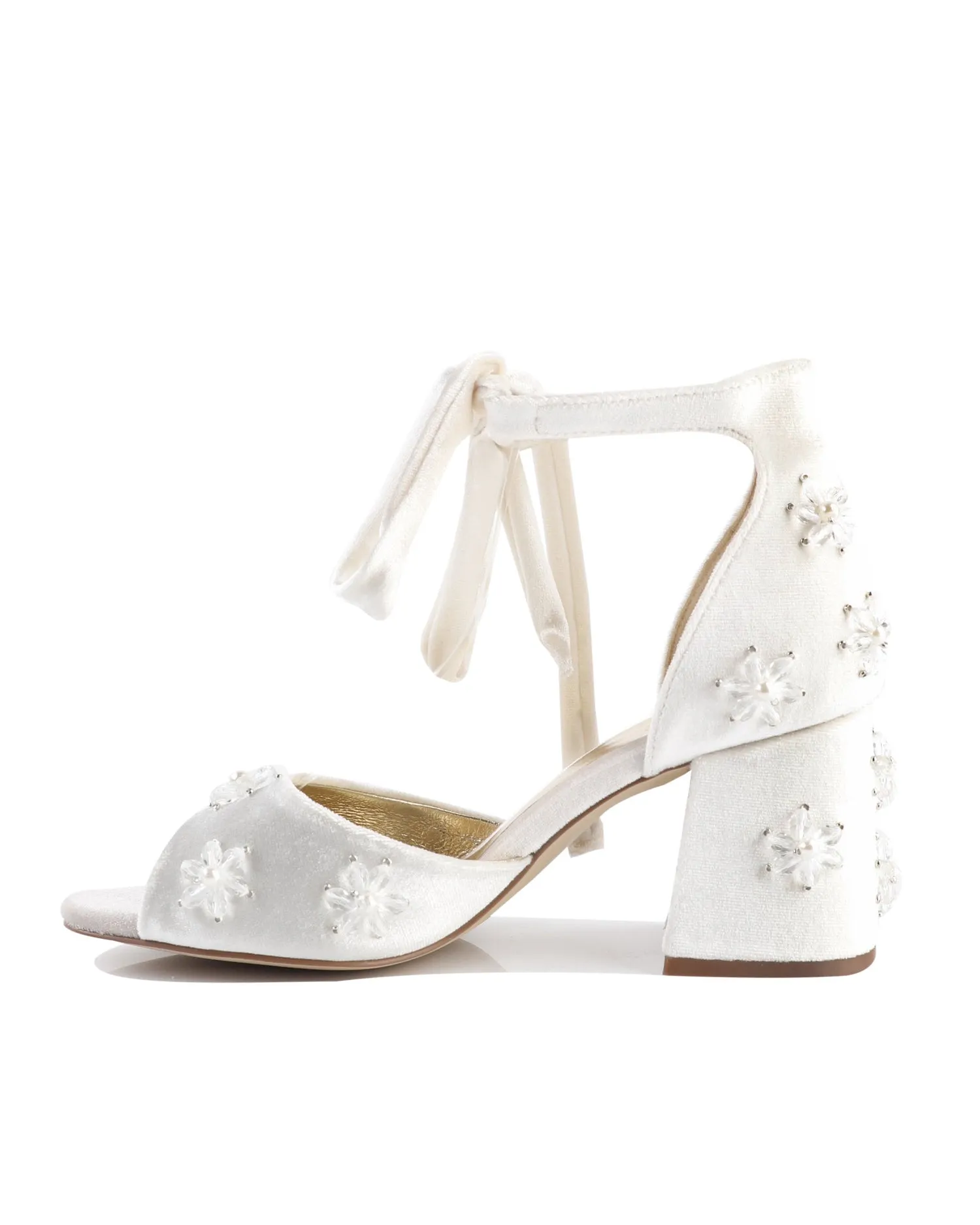 Elegant Velvet Wedding Heels Adorned with Pearl and Crystal Flowers