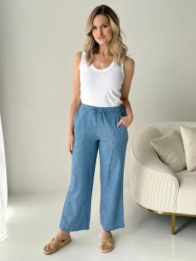 Liverpool Relaxed Wide Leg Pants in Chambray