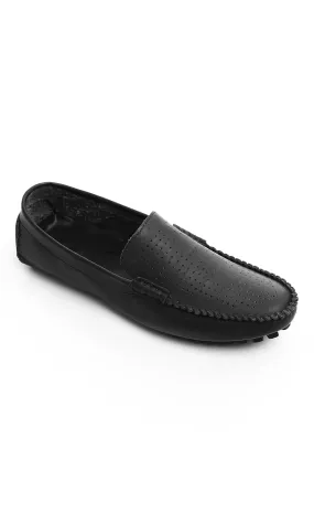 O174706 Slip On Leather Black Loafers