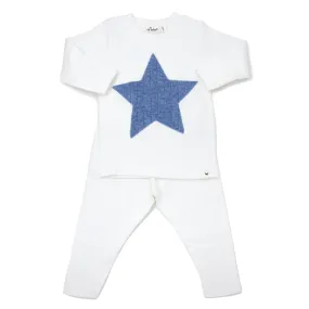 oh baby! Long Sleeve Two Piece Set - Ribbed Star Blue Heather - Cream