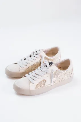 Paula Lace Up Star Sneaker, Gold Glitter